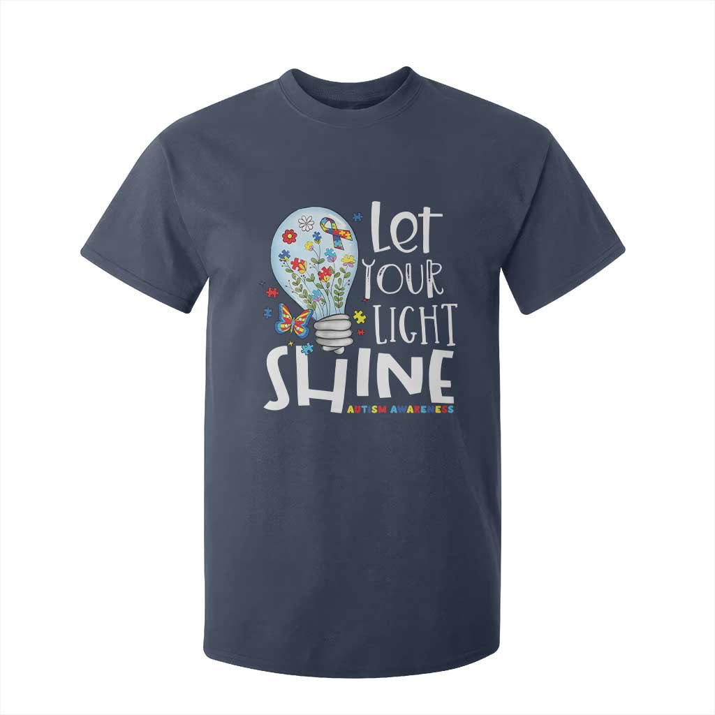 Autism Awareness T Shirt For Kid Let Your Light Shine Puzzle Ribbon Inspirational Quote TS11 Navy Print Your Wear