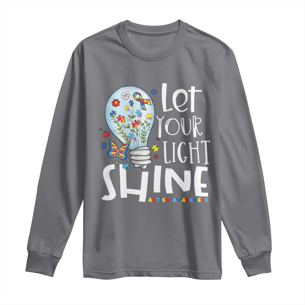 Autism Awareness Long Sleeve Shirt Let Your Light Shine Puzzle Ribbon Inspirational Quote TS11 Charcoal Print Your Wear