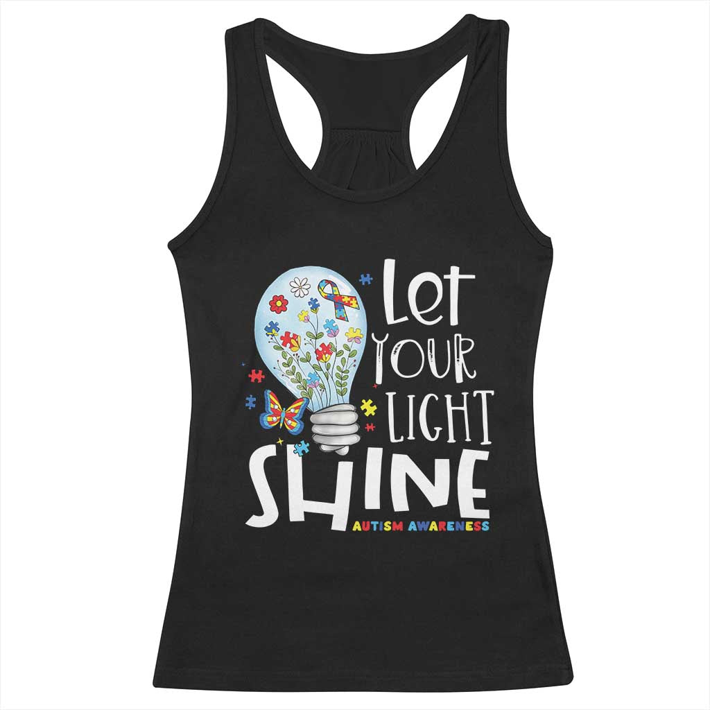Autism Awareness Racerback Tank Top Let Your Light Shine Puzzle Ribbon Inspirational Quote TS11 Black Print Your Wear