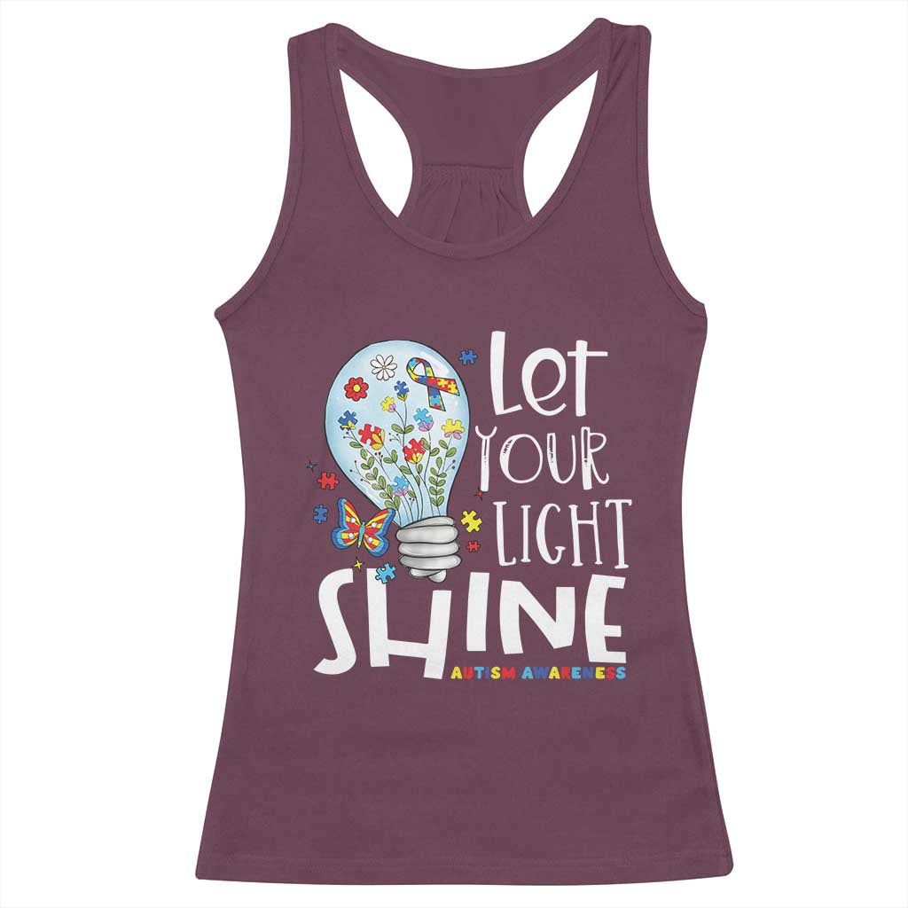 Autism Awareness Racerback Tank Top Let Your Light Shine Puzzle Ribbon Inspirational Quote TS11 Maroon Print Your Wear