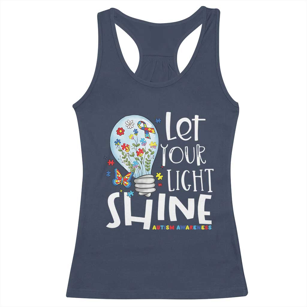 Autism Awareness Racerback Tank Top Let Your Light Shine Puzzle Ribbon Inspirational Quote TS11 Navy Print Your Wear