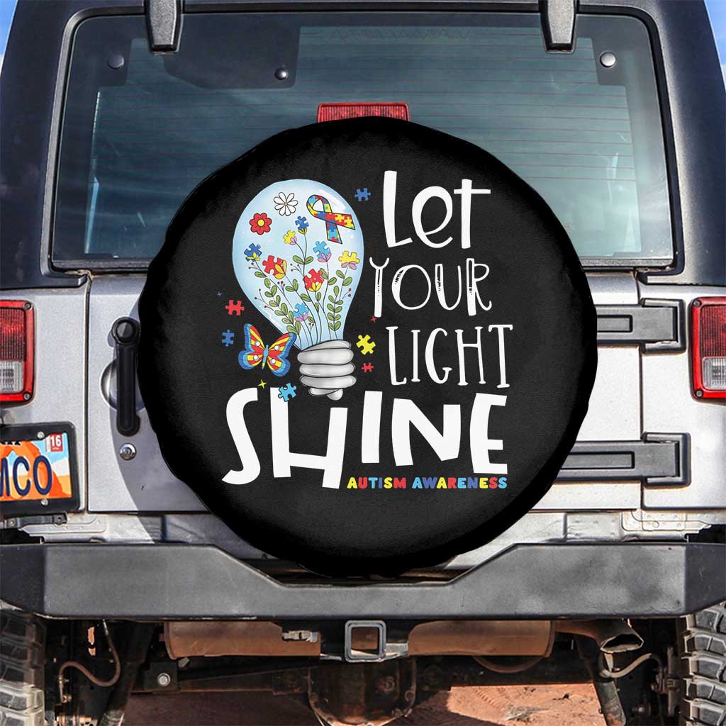 Autism Awareness Spare Tire Cover Let Your Light Shine Puzzle Ribbon Inspirational Quote TS11 No hole Black Print Your Wear