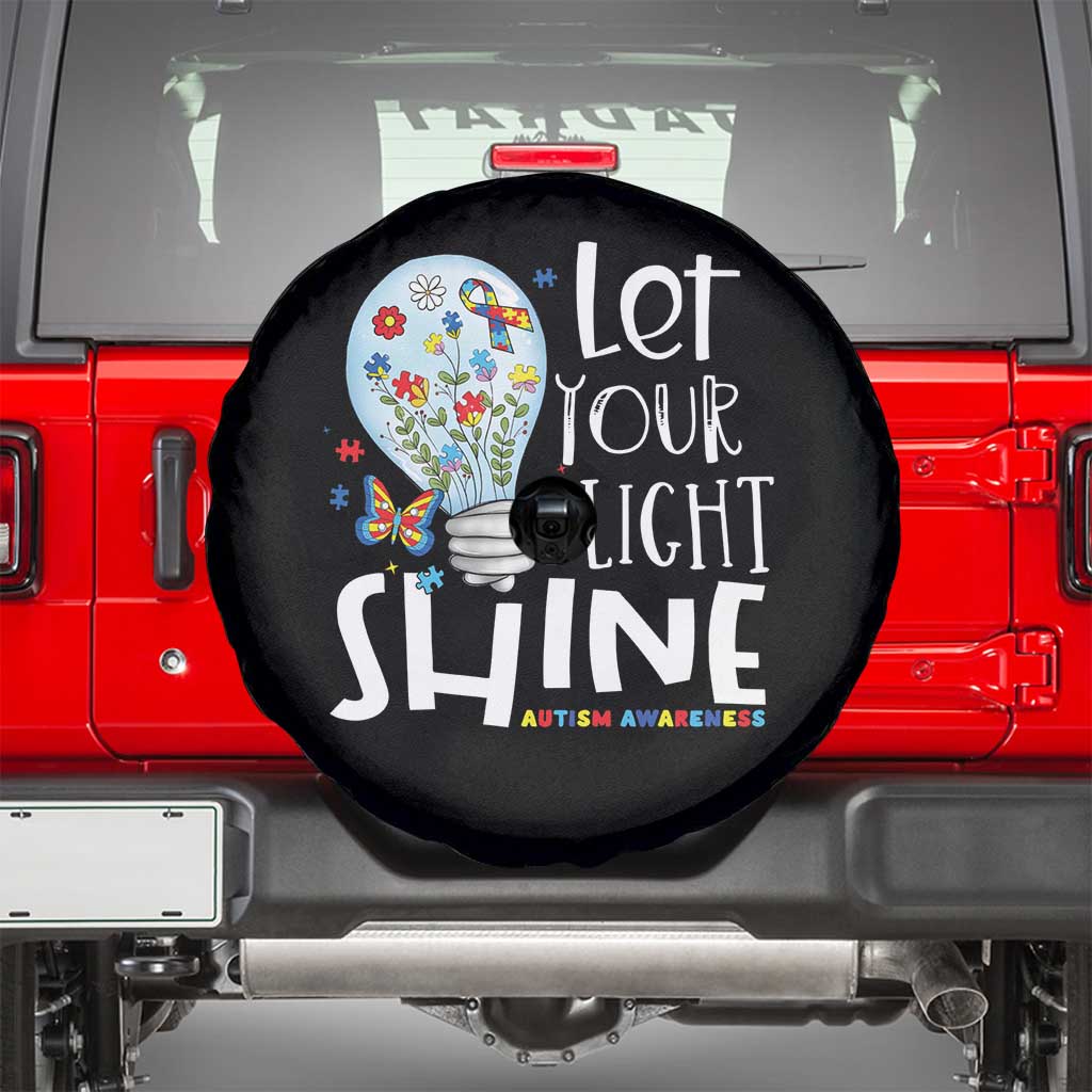Autism Awareness Spare Tire Cover Let Your Light Shine Puzzle Ribbon Inspirational Quote TS11 Black Print Your Wear