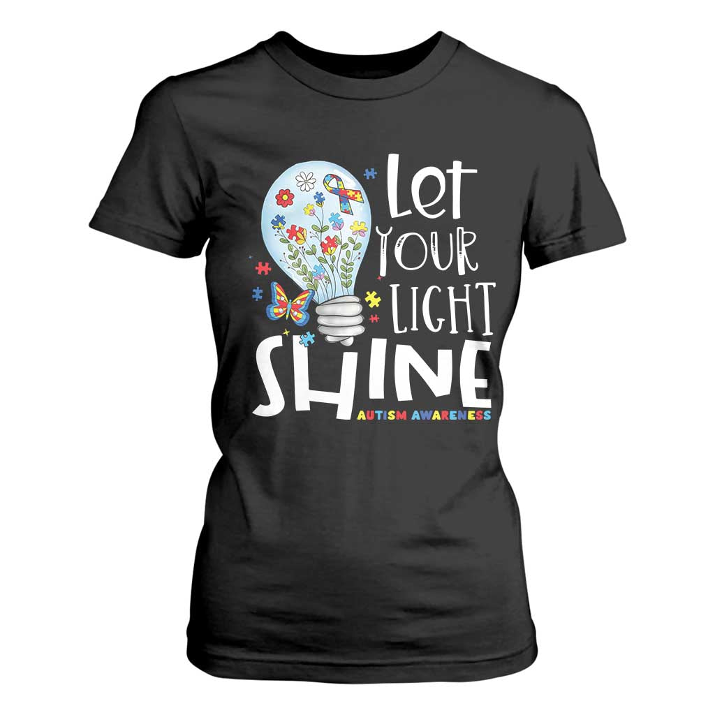 Autism Awareness T Shirt For Women Let Your Light Shine Puzzle Ribbon Inspirational Quote TS11 Black Print Your Wear