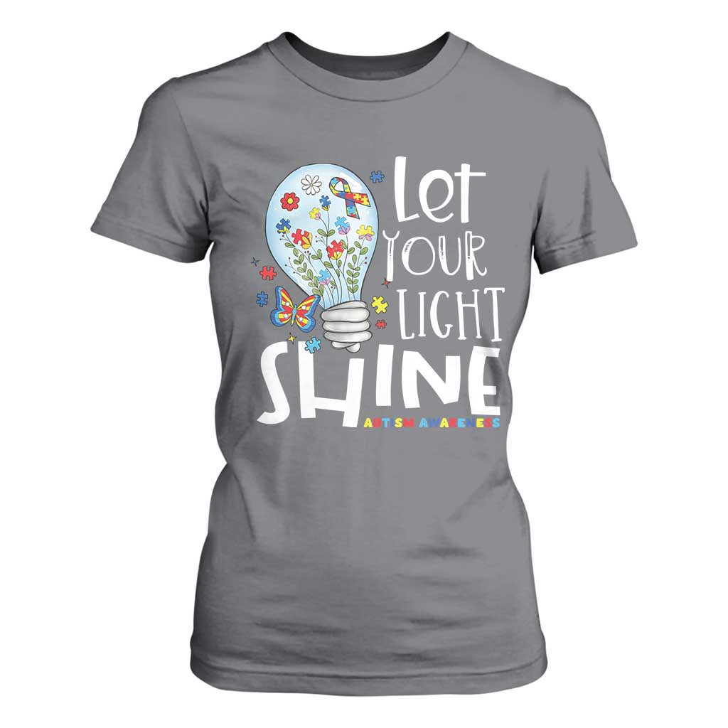 Autism Awareness T Shirt For Women Let Your Light Shine Puzzle Ribbon Inspirational Quote TS11 Charcoal Print Your Wear