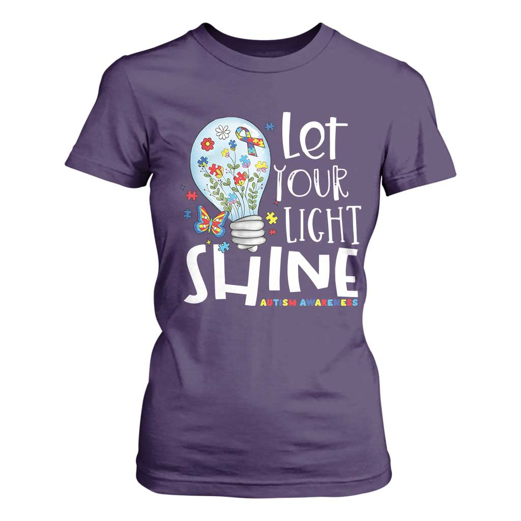 Autism Awareness T Shirt For Women Let Your Light Shine Puzzle Ribbon Inspirational Quote TS11 Purple Print Your Wear