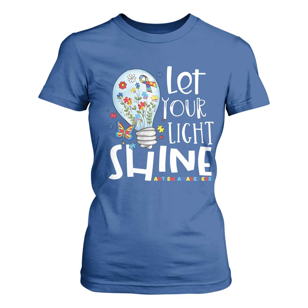 Autism Awareness T Shirt For Women Let Your Light Shine Puzzle Ribbon Inspirational Quote TS11 Royal Blue Print Your Wear