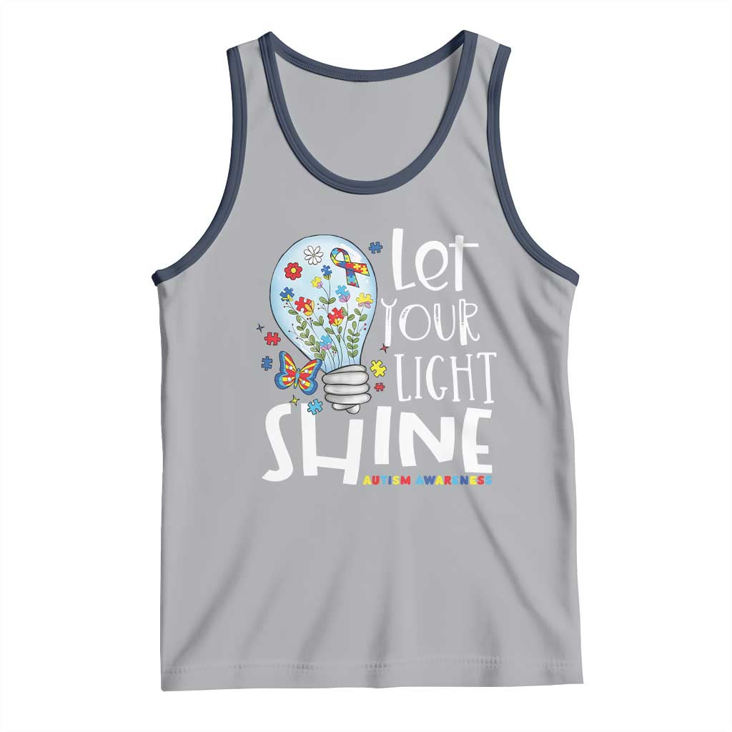 Autism Awareness Tank Top Let Your Light Shine Puzzle Ribbon Inspirational Quote TS11 Athletic Heather Navy Print Your Wear