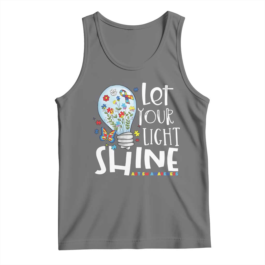Autism Awareness Tank Top Let Your Light Shine Puzzle Ribbon Inspirational Quote TS11 Black Heather Print Your Wear