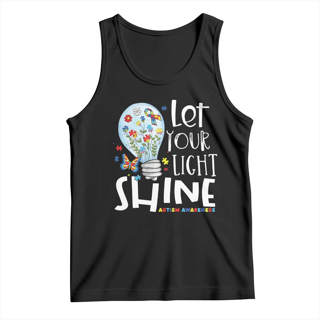 Autism Awareness Tank Top Let Your Light Shine Puzzle Ribbon Inspirational Quote TS11 Black Print Your Wear