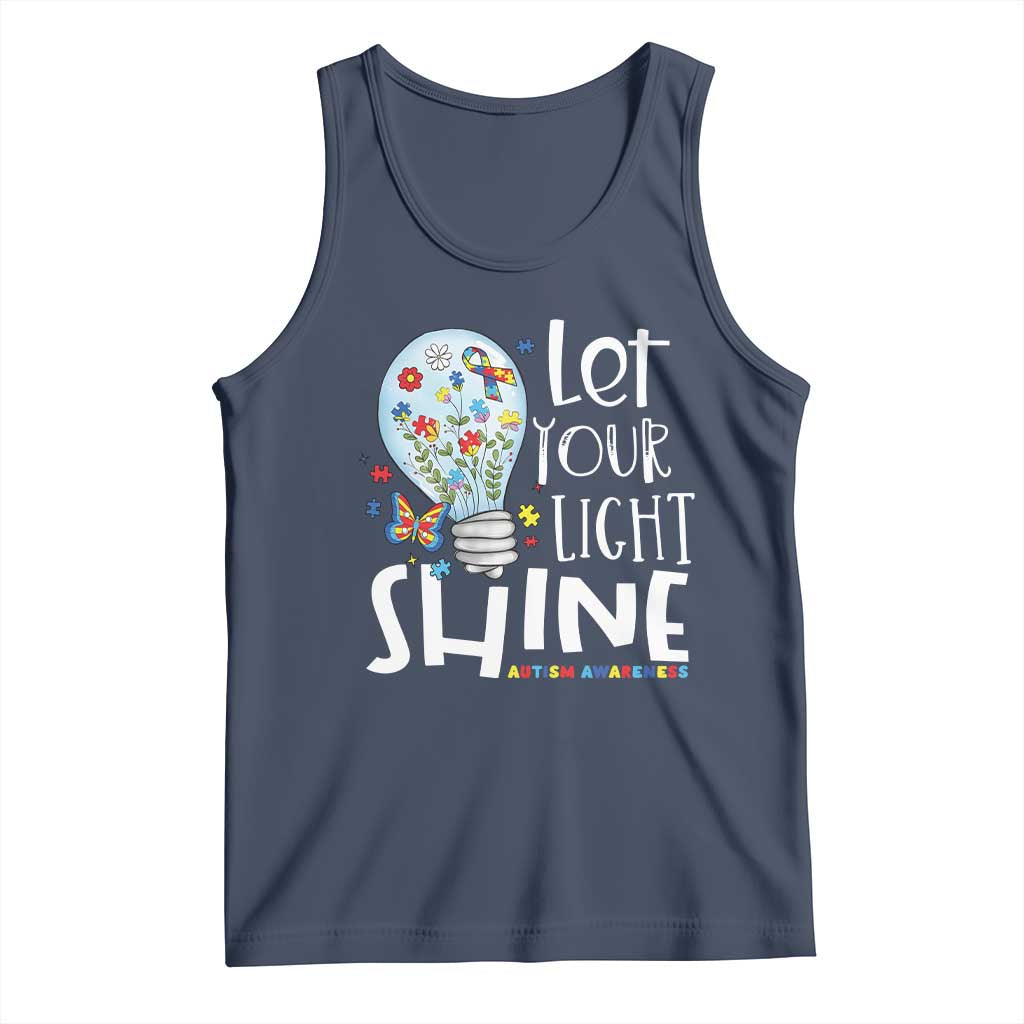 Autism Awareness Tank Top Let Your Light Shine Puzzle Ribbon Inspirational Quote TS11 Navy Print Your Wear