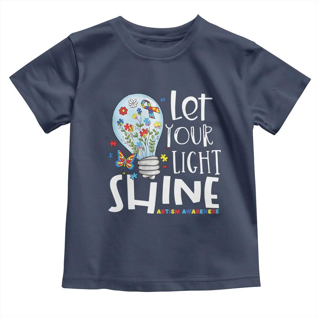 Autism Awareness Toddler T Shirt Let Your Light Shine Puzzle Ribbon Inspirational Quote TS11 Navy Print Your Wear