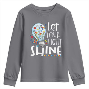 Autism Awareness Youth Sweatshirt Let Your Light Shine Puzzle Ribbon Inspirational Quote TS11 Charcoal Print Your Wear