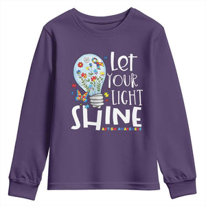 Autism Awareness Youth Sweatshirt Let Your Light Shine Puzzle Ribbon Inspirational Quote TS11 Purple Print Your Wear