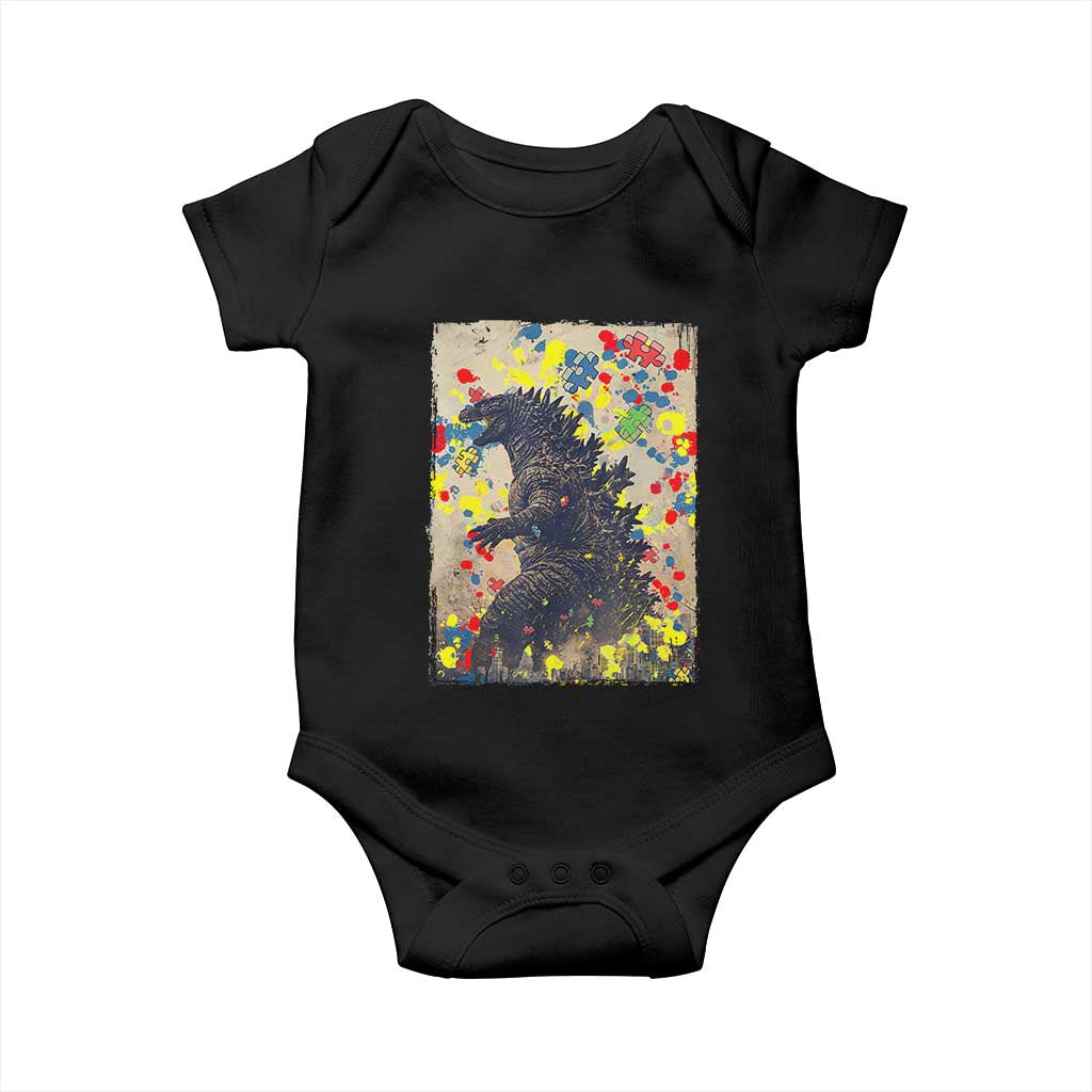 Funny Autism Awareness Japanese Giant Monster Baby Onesie Colorful Puzzles TS11 Black Print Your Wear