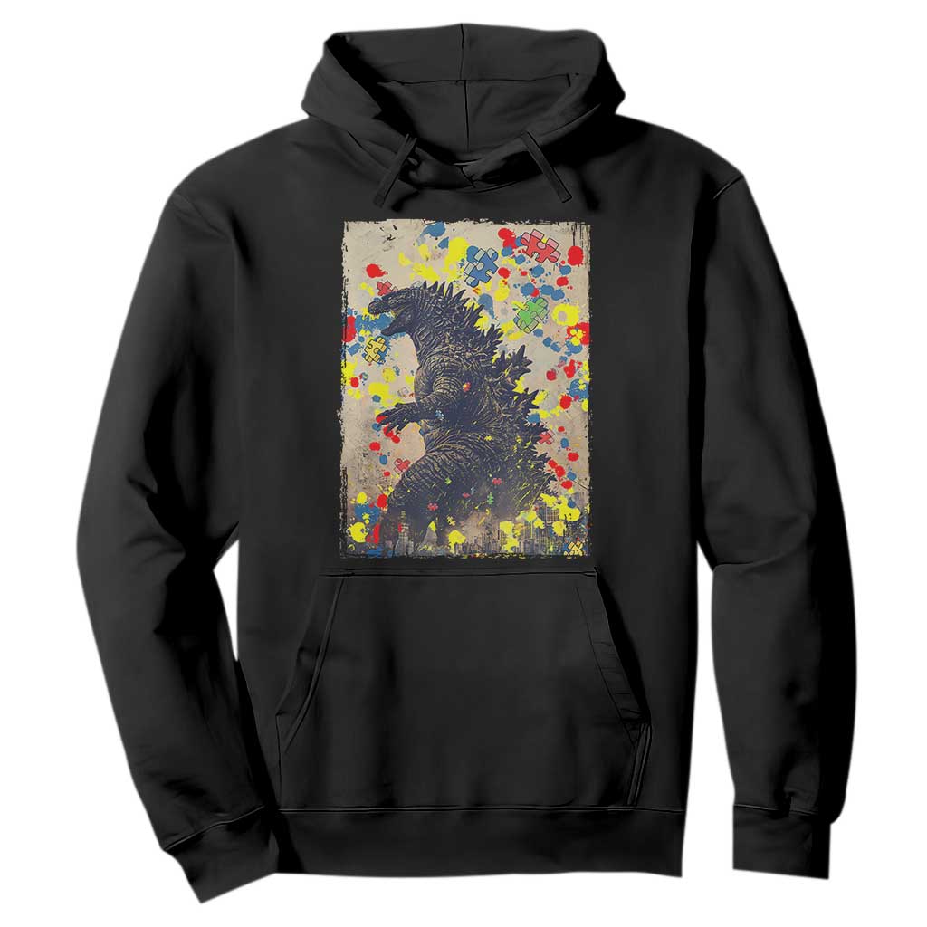 Funny Autism Awareness Japanese Giant Monster Hoodie Colorful Puzzles TS11 Black Print Your Wear