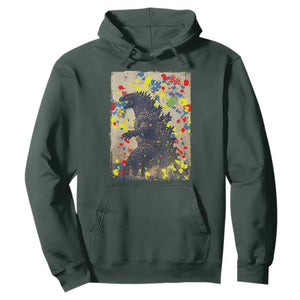 Funny Autism Awareness Japanese Giant Monster Hoodie Colorful Puzzles TS11 Dark Forest Green Print Your Wear