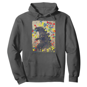 Funny Autism Awareness Japanese Giant Monster Hoodie Colorful Puzzles TS11 Dark Heather Print Your Wear