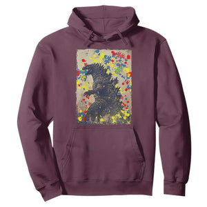 Funny Autism Awareness Japanese Giant Monster Hoodie Colorful Puzzles TS11 Maroon Print Your Wear