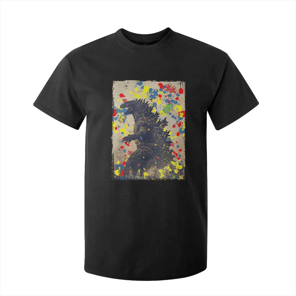 Funny Autism Awareness Japanese Giant Monster T Shirt For Kid Colorful Puzzles TS11 Black Print Your Wear