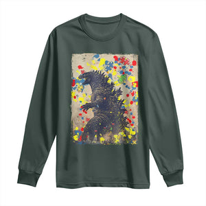 Funny Autism Awareness Japanese Giant Monster Long Sleeve Shirt Colorful Puzzles TS11 Dark Forest Green Print Your Wear