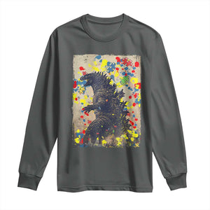 Funny Autism Awareness Japanese Giant Monster Long Sleeve Shirt Colorful Puzzles TS11 Dark Heather Print Your Wear
