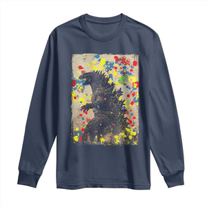 Funny Autism Awareness Japanese Giant Monster Long Sleeve Shirt Colorful Puzzles TS11 Navy Print Your Wear