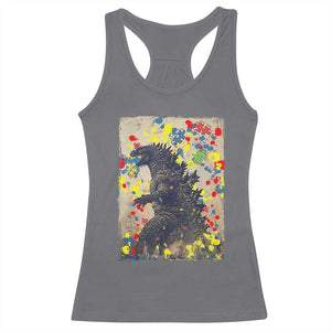 Funny Autism Awareness Japanese Giant Monster Racerback Tank Top Colorful Puzzles TS11 Charcoal Print Your Wear