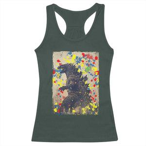 Funny Autism Awareness Japanese Giant Monster Racerback Tank Top Colorful Puzzles TS11 Dark Forest Green Print Your Wear