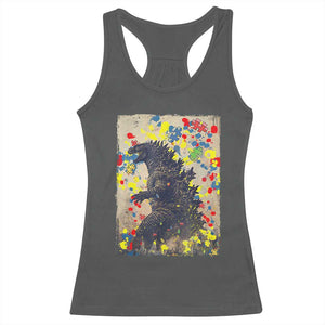 Funny Autism Awareness Japanese Giant Monster Racerback Tank Top Colorful Puzzles TS11 Dark Heather Print Your Wear