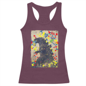 Funny Autism Awareness Japanese Giant Monster Racerback Tank Top Colorful Puzzles TS11 Maroon Print Your Wear