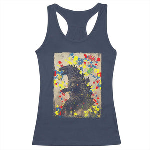 Funny Autism Awareness Japanese Giant Monster Racerback Tank Top Colorful Puzzles TS11 Navy Print Your Wear