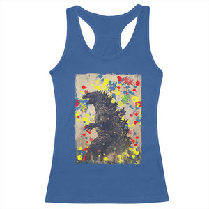 Funny Autism Awareness Japanese Giant Monster Racerback Tank Top Colorful Puzzles TS11 Royal Blue Print Your Wear