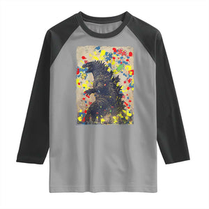 Funny Autism Awareness Japanese Giant Monster Raglan Shirt Colorful Puzzles TS11 Sport Gray Black Print Your Wear