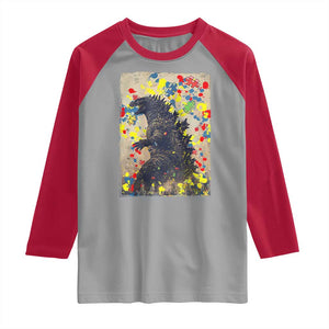 Funny Autism Awareness Japanese Giant Monster Raglan Shirt Colorful Puzzles TS11 Sport Gray Red Print Your Wear