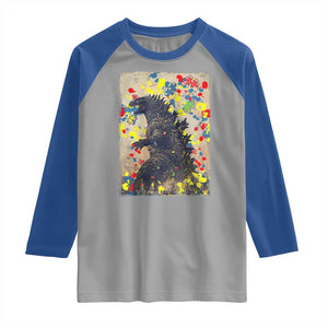 Funny Autism Awareness Japanese Giant Monster Raglan Shirt Colorful Puzzles TS11 Sport Gray Royal Print Your Wear