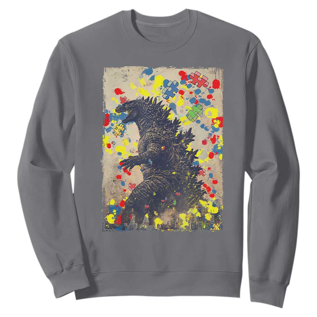 Funny Autism Awareness Japanese Giant Monster Sweatshirt Colorful Puzzles TS11 Charcoal Print Your Wear