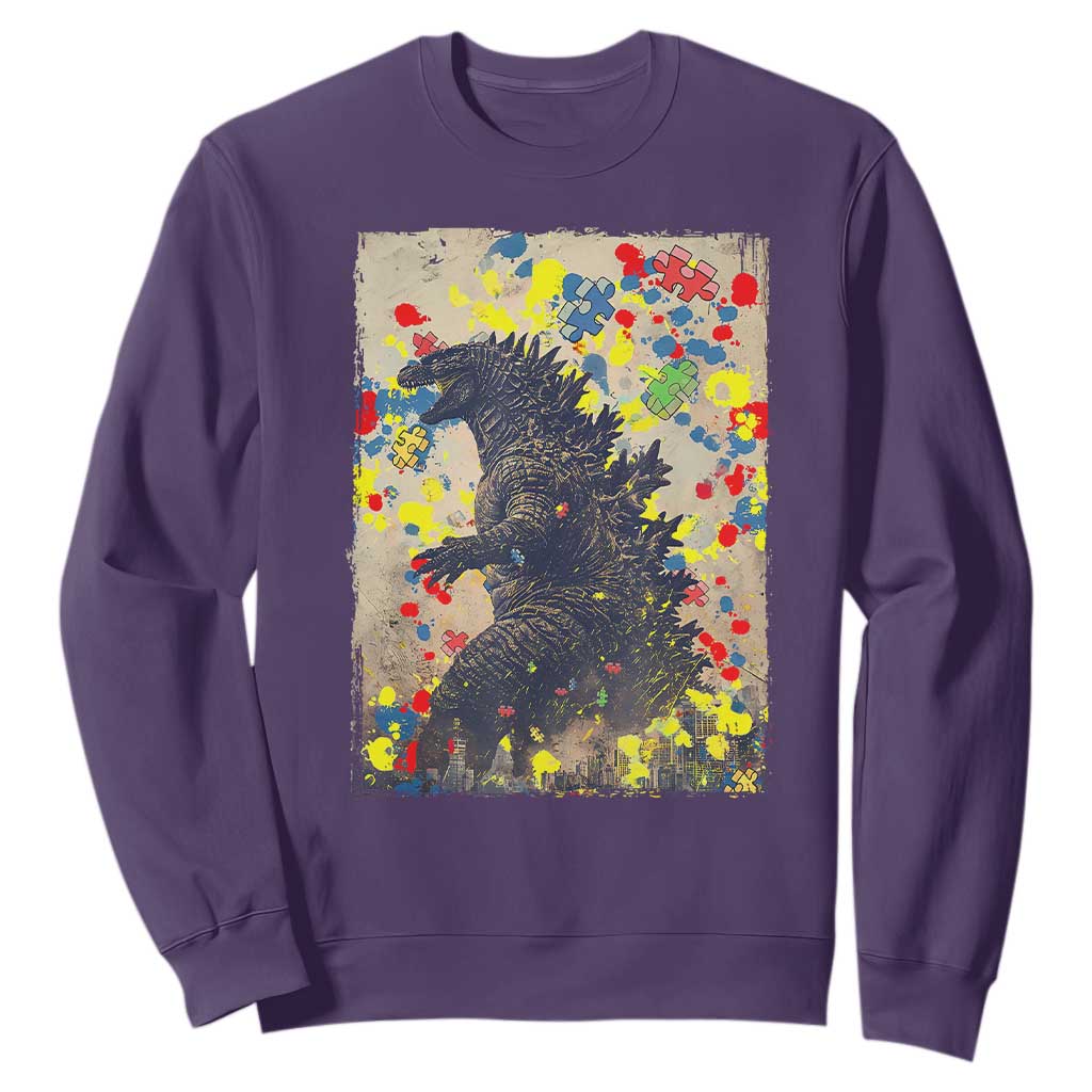 Funny Autism Awareness Japanese Giant Monster Sweatshirt Colorful Puzzles TS11 Purple Print Your Wear