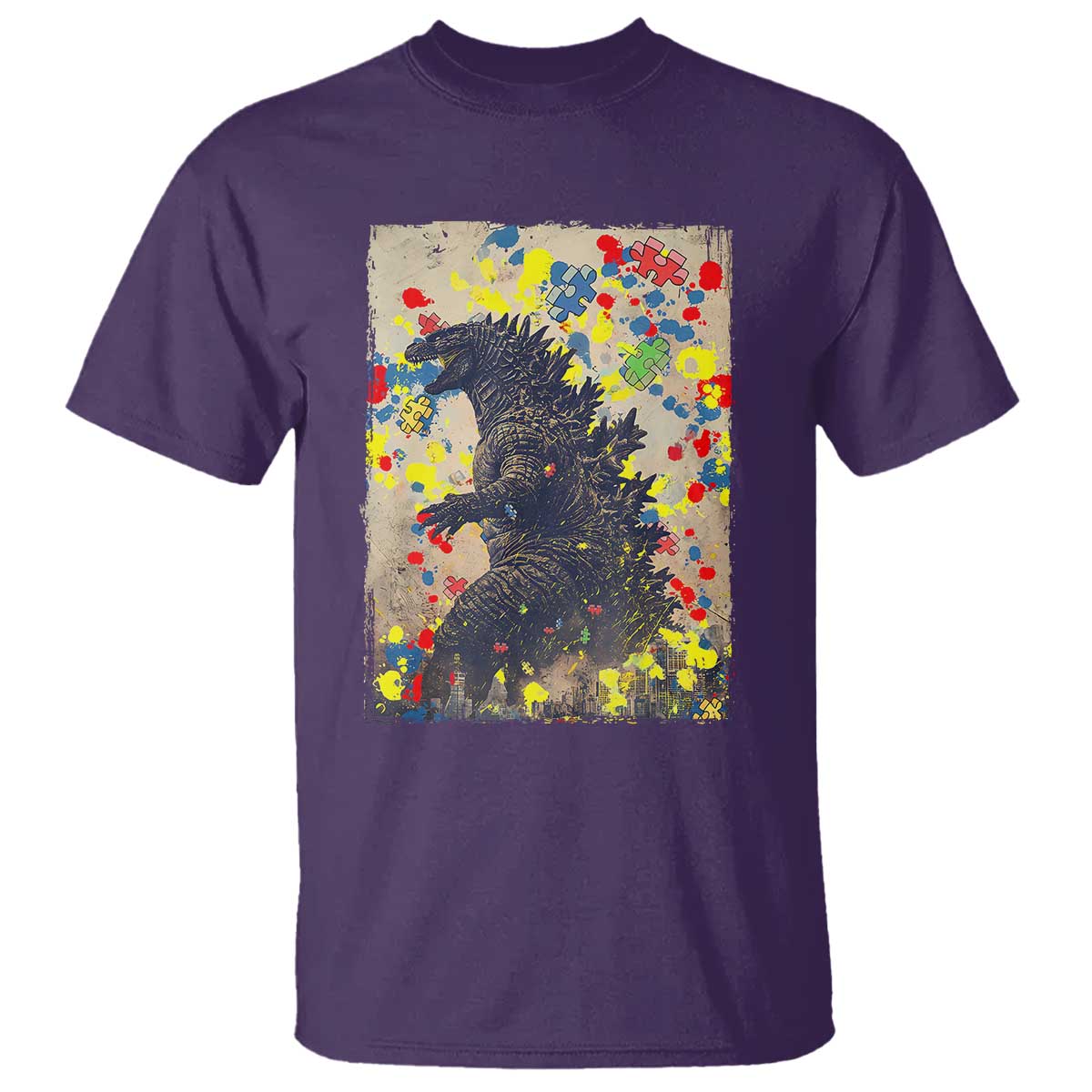 Funny Autism Awareness Japanese Giant Monster T Shirt Colorful Puzzles TS11 Purple Print Your Wear