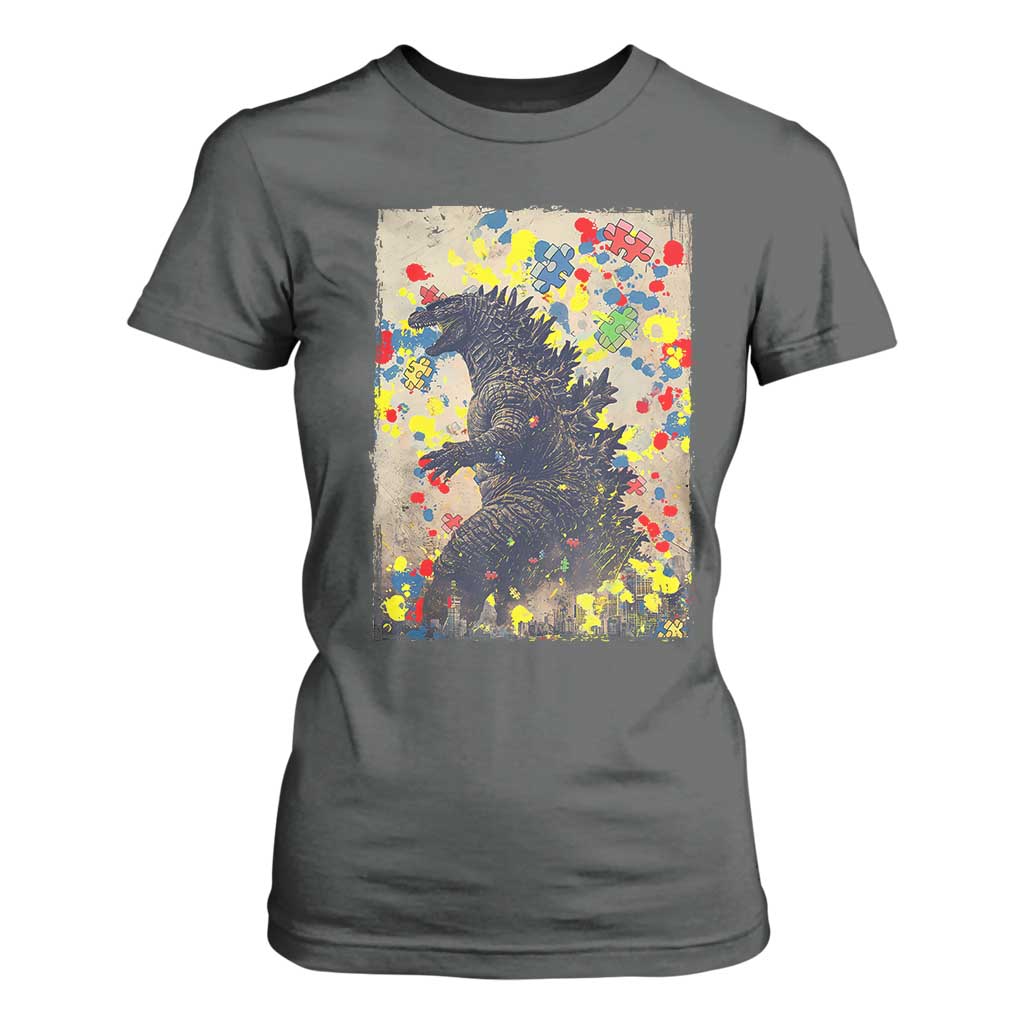 Funny Autism Awareness Japanese Giant Monster T Shirt For Women Colorful Puzzles TS11 Dark Heather Print Your Wear
