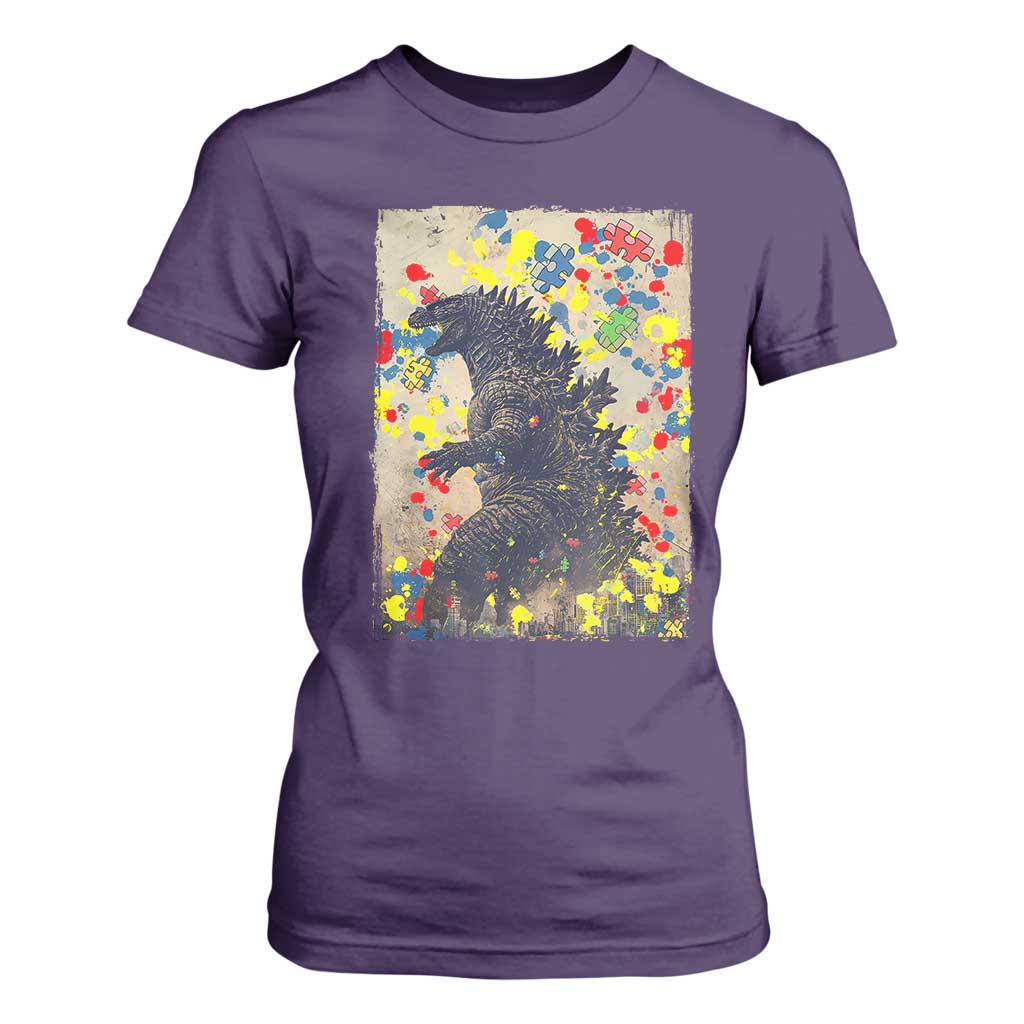 Funny Autism Awareness Japanese Giant Monster T Shirt For Women Colorful Puzzles TS11 Purple Print Your Wear