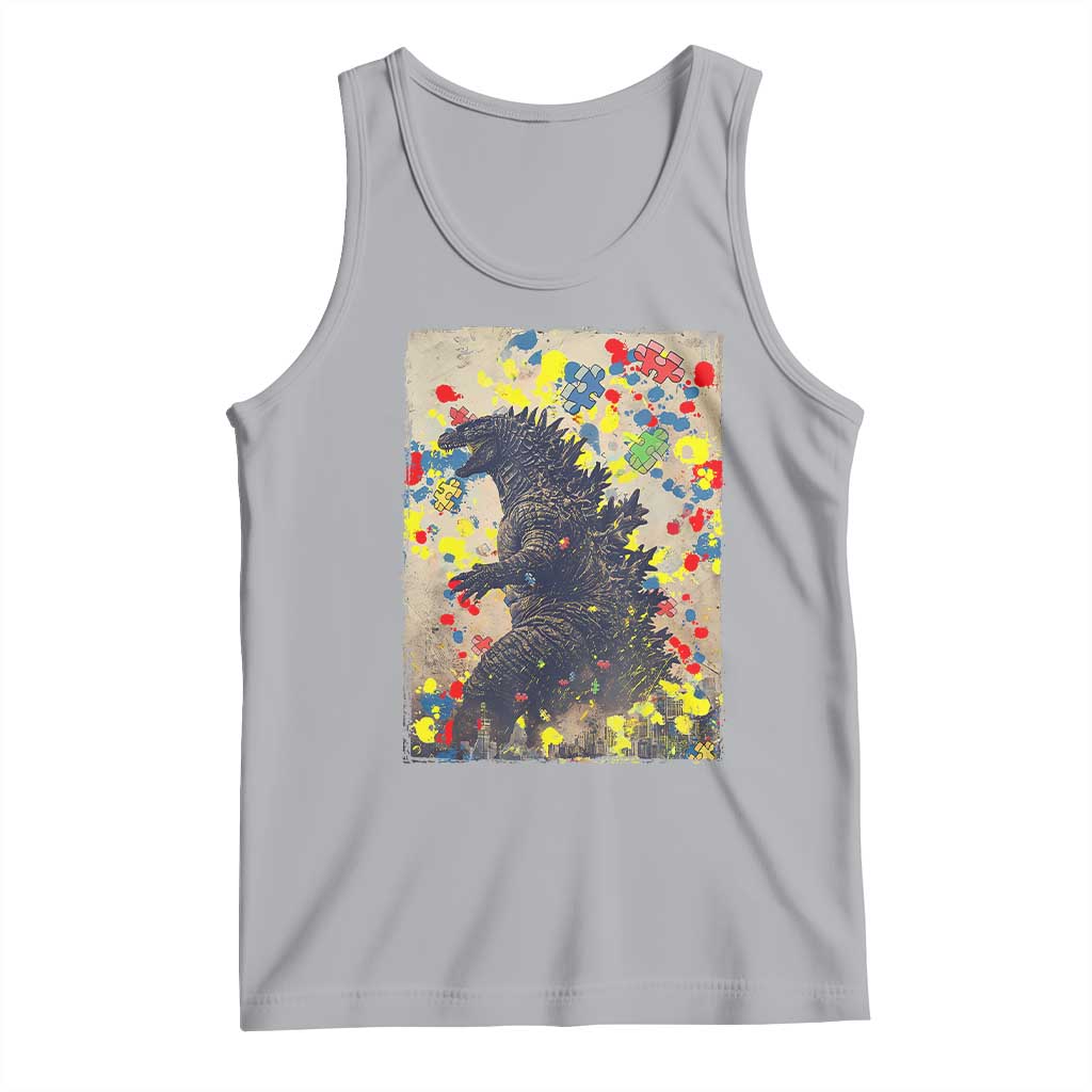 Funny Autism Awareness Japanese Giant Monster Tank Top Colorful Puzzles TS11 Athletic Heather Print Your Wear