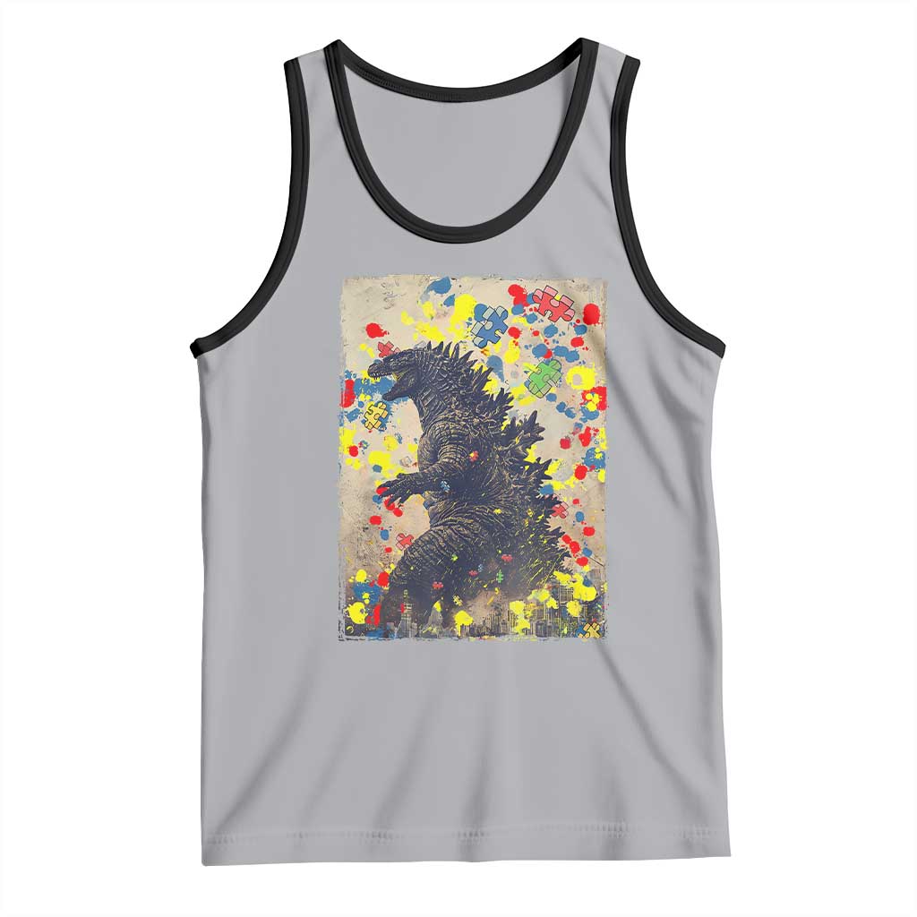 Funny Autism Awareness Japanese Giant Monster Tank Top Colorful Puzzles TS11 Athletic Heather Black Print Your Wear