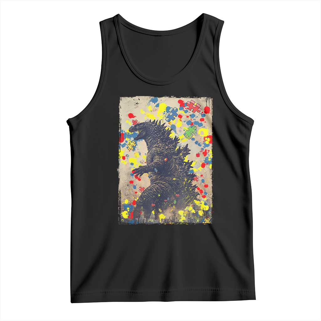 Funny Autism Awareness Japanese Giant Monster Tank Top Colorful Puzzles TS11 Black Print Your Wear