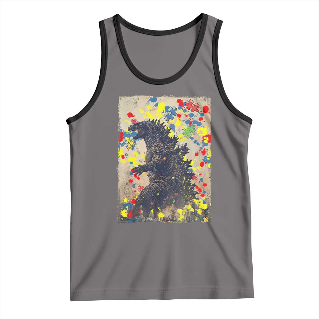 Funny Autism Awareness Japanese Giant Monster Tank Top Colorful Puzzles TS11 Deep Heather Black Print Your Wear