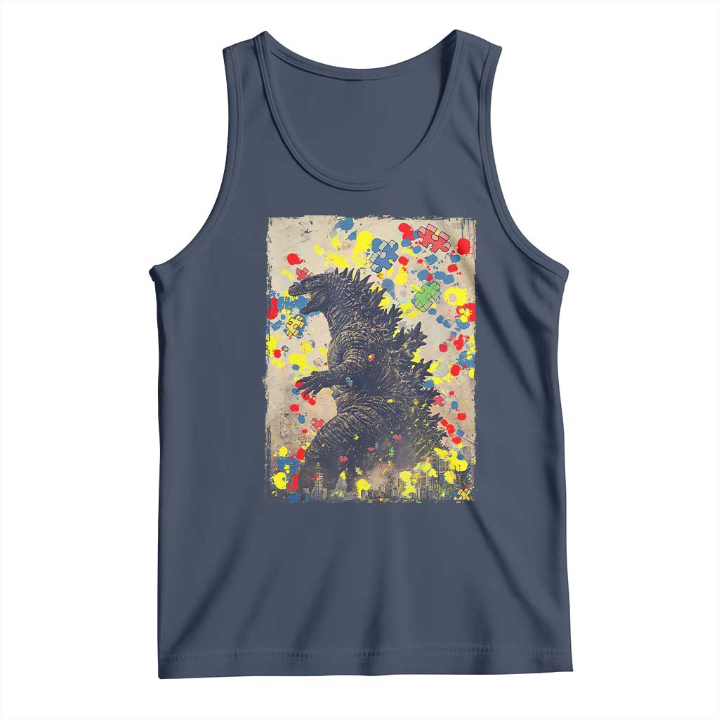 Funny Autism Awareness Japanese Giant Monster Tank Top Colorful Puzzles TS11 Navy Print Your Wear