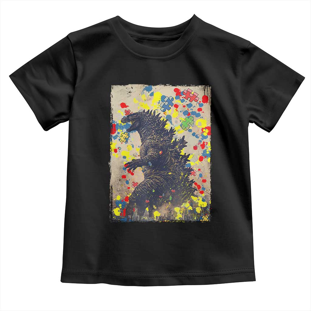 Funny Autism Awareness Japanese Giant Monster Toddler T Shirt Colorful Puzzles TS11 Black Print Your Wear