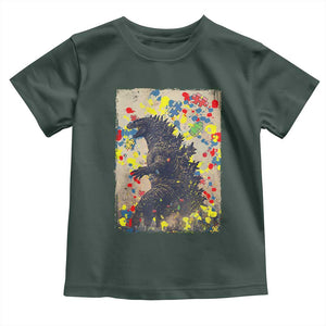 Funny Autism Awareness Japanese Giant Monster Toddler T Shirt Colorful Puzzles TS11 Dark Forest Green Print Your Wear