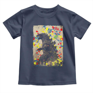 Funny Autism Awareness Japanese Giant Monster Toddler T Shirt Colorful Puzzles TS11 Navy Print Your Wear