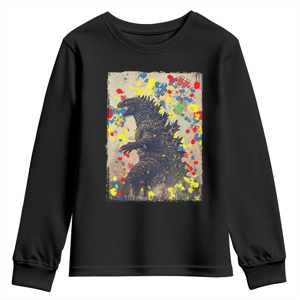 Funny Autism Awareness Japanese Giant Monster Youth Sweatshirt Colorful Puzzles TS11 Black Print Your Wear